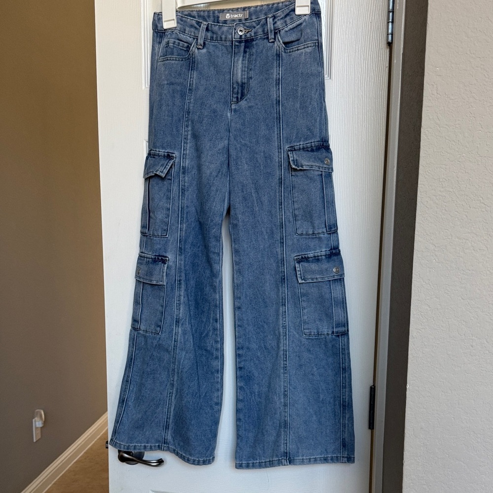 Tractr Blue Flare Cargo Jeans